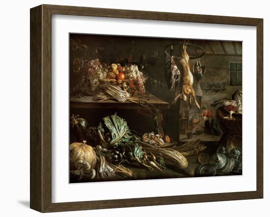 Kitchen Interior with Still Life, Maid by the Fire-Adriaen van Utrecht-Framed Giclee Print