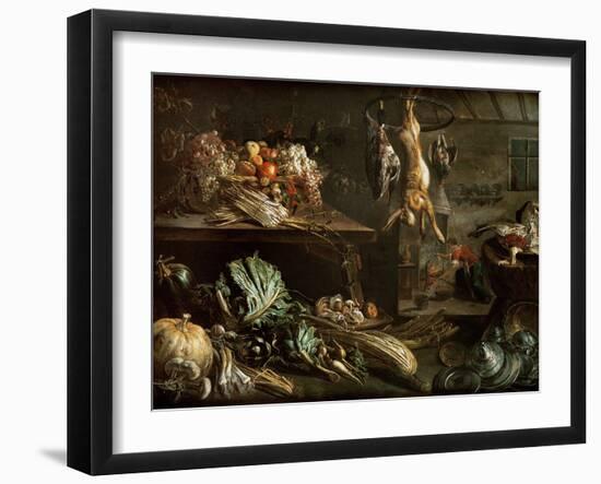 Kitchen Interior with Still Life, Maid by the Fire-Adriaen van Utrecht-Framed Giclee Print