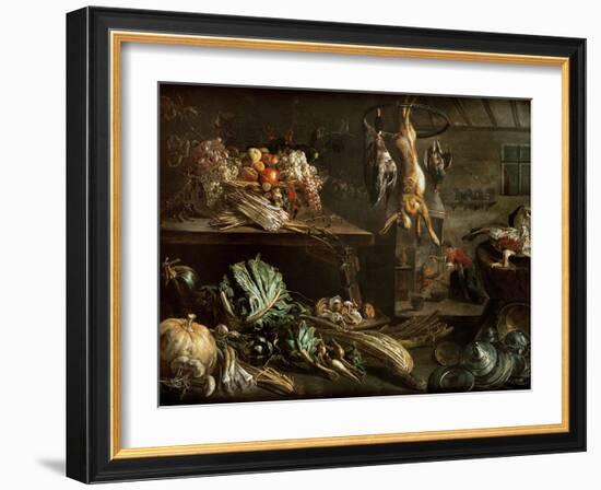 Kitchen Interior with Still Life, Maid by the Fire-Adriaen van Utrecht-Framed Giclee Print