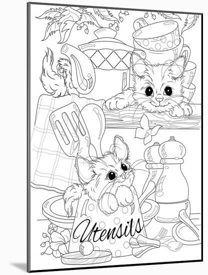 Kitchen Kitties Lineart-Karen Middleton-Mounted Giclee Print