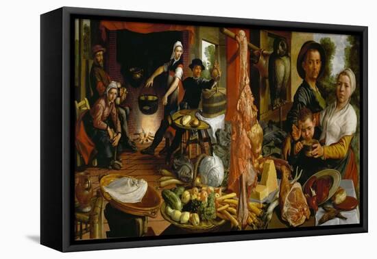 Kitchen Scene, allegory " Voluptas Carnis" Sp 339.-Pieter Aertsen-Framed Premier Image Canvas