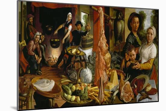 Kitchen Scene, allegory " Voluptas Carnis" Sp 339.-Pieter Aertsen-Mounted Giclee Print