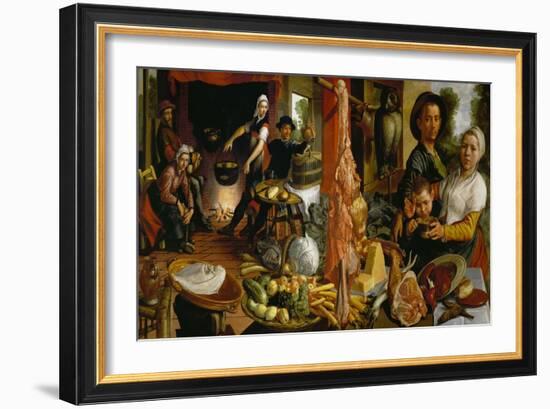 Kitchen Scene, allegory " Voluptas Carnis" Sp 339.-Pieter Aertsen-Framed Giclee Print