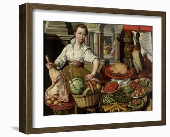 Kitchen Scene, with Jesus in the House of Martha and Mary-Joachim Bueckelaer-Framed Art Print