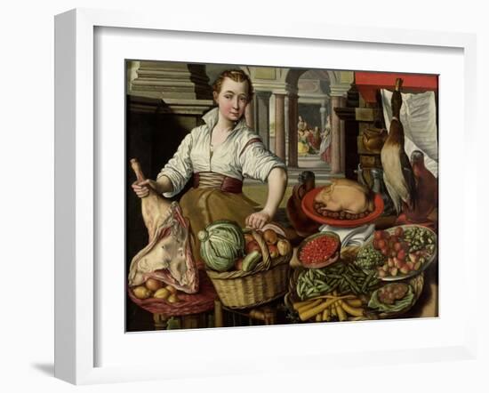 Kitchen Scene, with Jesus in the House of Martha and Mary-Joachim Bueckelaer-Framed Art Print