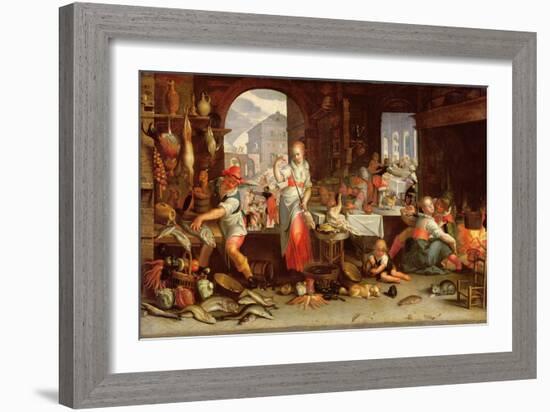 Kitchen Scene with the Parable of the Feast-Joachim Wtewael Or Utewael-Framed Premium Giclee Print