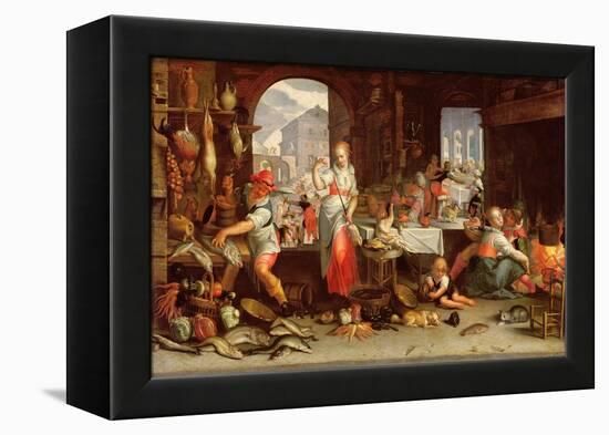 Kitchen Scene with the Parable of the Feast-Joachim Wtewael Or Utewael-Framed Premier Image Canvas