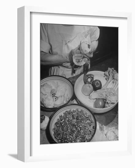 Kitchen Staff at the Waldorf Astoria Hotel Preparing Ingrediants for Waldorf Salads-Alfred Eisenstaedt-Framed Photographic Print