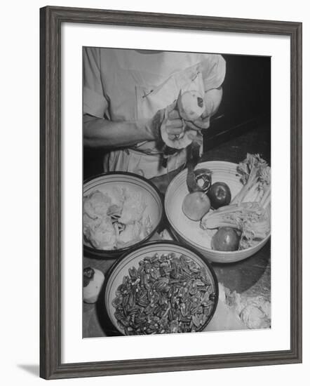 Kitchen Staff at the Waldorf Astoria Hotel Preparing Ingrediants for Waldorf Salads-Alfred Eisenstaedt-Framed Photographic Print