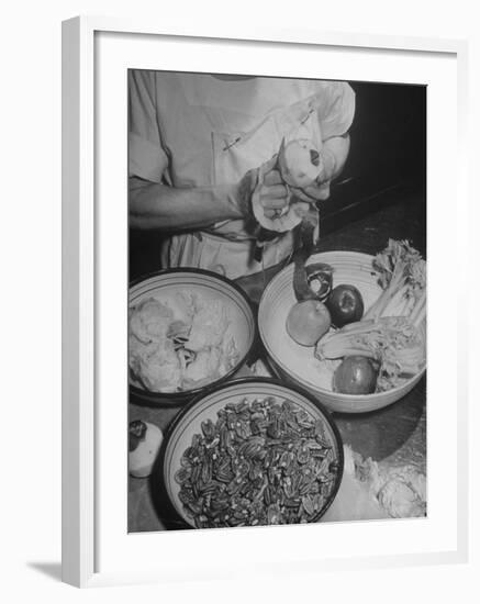 Kitchen Staff at the Waldorf Astoria Hotel Preparing Ingrediants for Waldorf Salads-Alfred Eisenstaedt-Framed Photographic Print