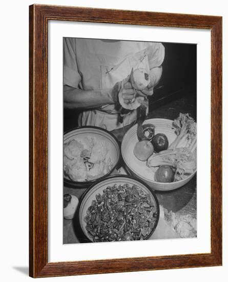 Kitchen Staff at the Waldorf Astoria Hotel Preparing Ingrediants for Waldorf Salads-Alfred Eisenstaedt-Framed Photographic Print