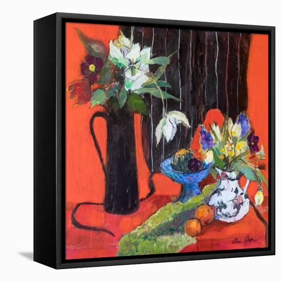 Kitchen Still Life on Red, 2019 (Acrylic)-Ann Oram-Framed Premier Image Canvas