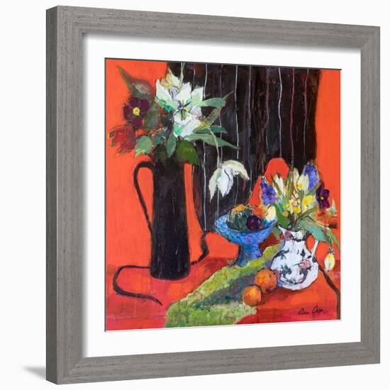 Kitchen Still Life on Red, 2019 (Acrylic)-Ann Oram-Framed Giclee Print