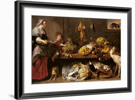 Kitchen Still Life with a Maid and Young Boy-Frans Snyders-Framed Art Print