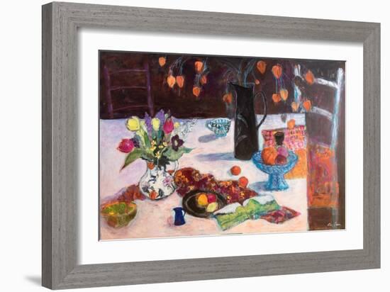 Kitchen Still Life with Chinese Lanterns, 2019 (Acrylic)-Ann Oram-Framed Giclee Print