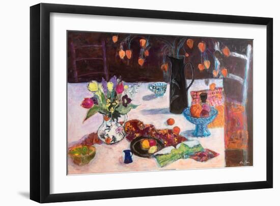 Kitchen Still Life with Chinese Lanterns, 2019 (Acrylic)-Ann Oram-Framed Giclee Print