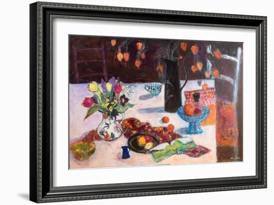 Kitchen Still Life with Chinese Lanterns, 2019 (Acrylic)-Ann Oram-Framed Giclee Print