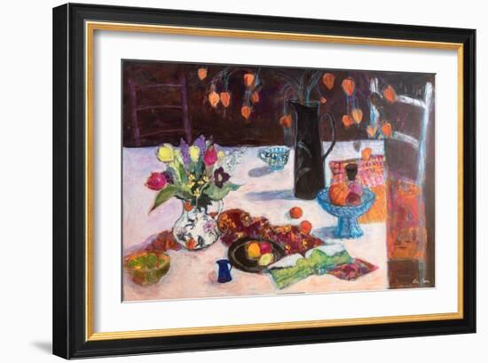 Kitchen Still Life with Chinese Lanterns, 2019 (Acrylic)-Ann Oram-Framed Giclee Print