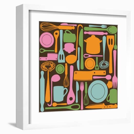 Kitchen Utensils - Seamless Pattern-kytalpa-Framed Art Print