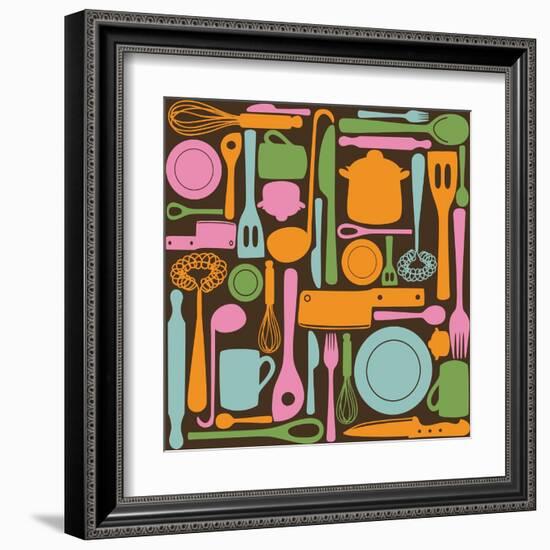 Kitchen Utensils - Seamless Pattern-kytalpa-Framed Art Print