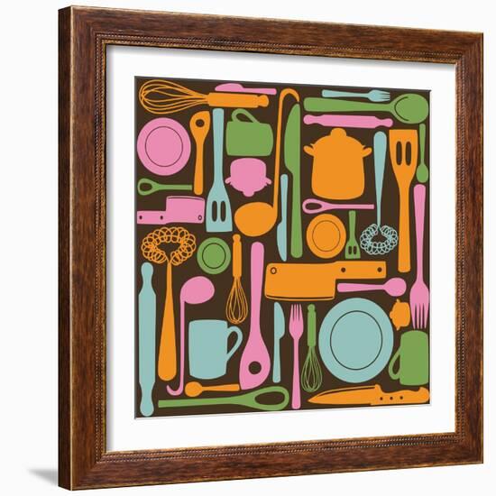 Kitchen Utensils - Seamless Pattern-kytalpa-Framed Premium Giclee Print