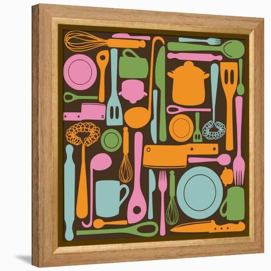 Kitchen Utensils - Seamless Pattern-kytalpa-Framed Stretched Canvas