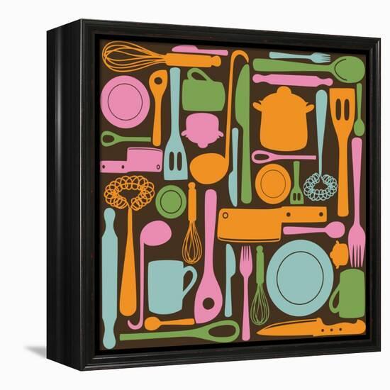 Kitchen Utensils - Seamless Pattern-kytalpa-Framed Stretched Canvas