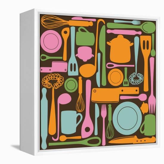 Kitchen Utensils - Seamless Pattern-kytalpa-Framed Stretched Canvas