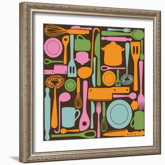 Kitchen Utensils - Seamless Pattern-kytalpa-Framed Art Print