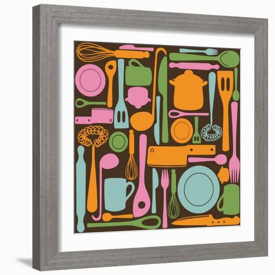 Kitchen Utensils - Seamless Pattern-kytalpa-Framed Art Print