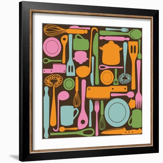 Kitchen Utensils - Seamless Pattern-kytalpa-Framed Art Print