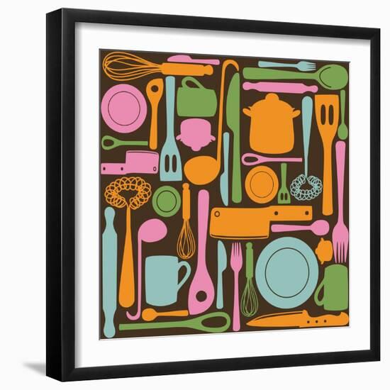 Kitchen Utensils - Seamless Pattern-kytalpa-Framed Art Print