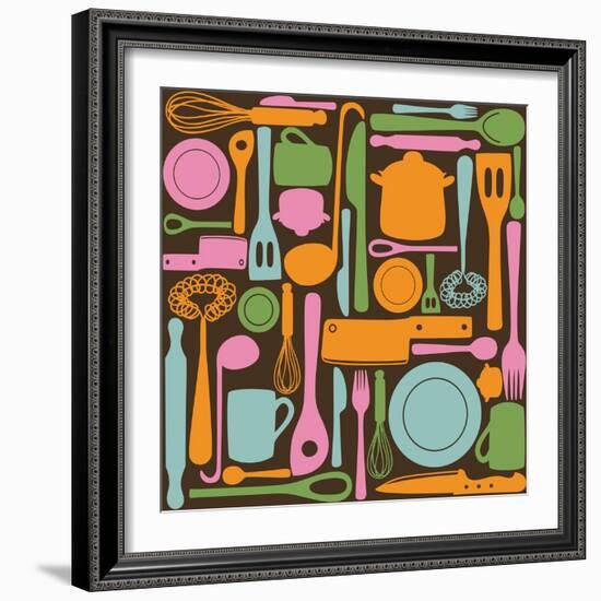 Kitchen Utensils - Seamless Pattern-kytalpa-Framed Art Print