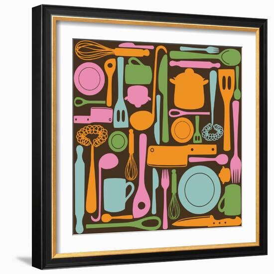 Kitchen Utensils - Seamless Pattern-kytalpa-Framed Art Print