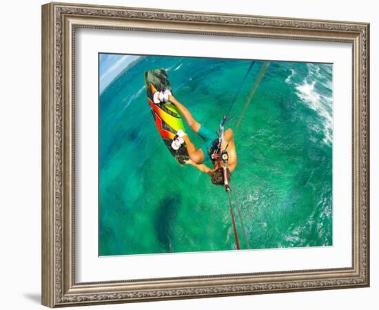 Kite Boarding. Fun in the Ocean, Extreme Sport. POV View from Action Camera.-EpicStockMedia-Framed Photographic Print