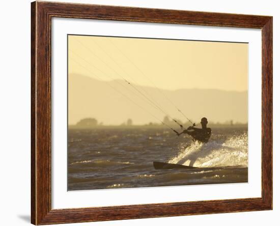 Kite Boarding in the Sacramento River, Sherman Island, Rio Vista, California-Josh Anon-Framed Photographic Print