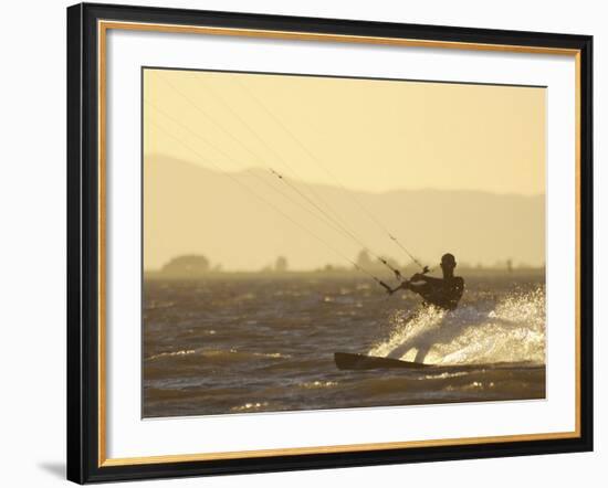 Kite Boarding in the Sacramento River, Sherman Island, Rio Vista, California-Josh Anon-Framed Photographic Print