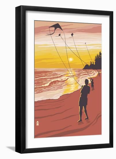 Kite Flyers at Sunset-Lantern Press-Framed Art Print