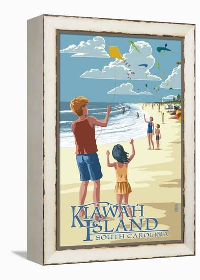 Kite Flyers - Kiawah Island, South Carolina-Lantern Press-Framed Stretched Canvas