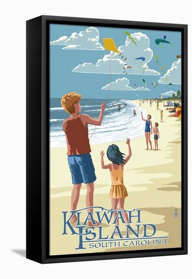 Kite Flyers - Kiawah Island, South Carolina-Lantern Press-Framed Stretched Canvas