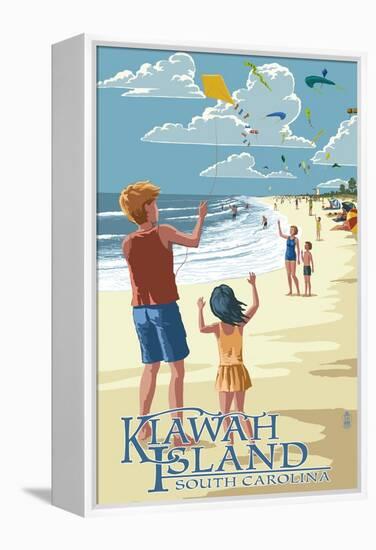 Kite Flyers - Kiawah Island, South Carolina-Lantern Press-Framed Stretched Canvas