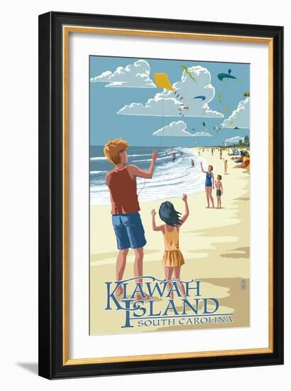 Kite Flyers - Kiawah Island, South Carolina-Lantern Press-Framed Art Print