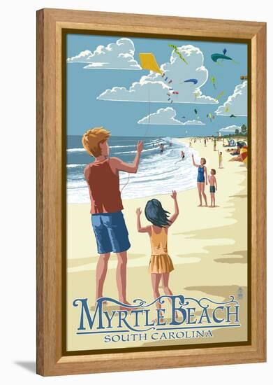 Kite Flyers - Myrtle Beach, South Carolina-Lantern Press-Framed Stretched Canvas