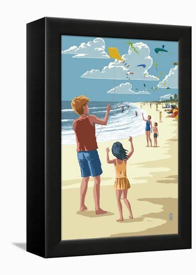 Kite Flyers-Lantern Press-Framed Stretched Canvas