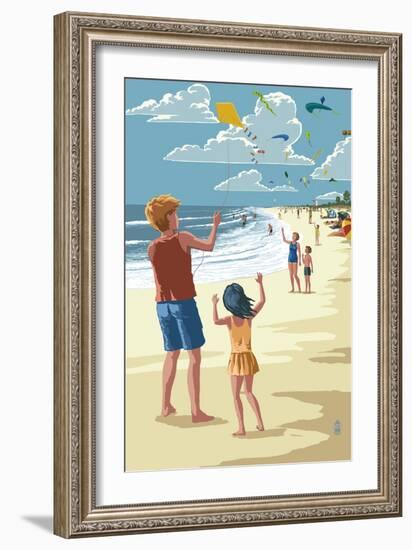 Kite Flyers-Lantern Press-Framed Art Print