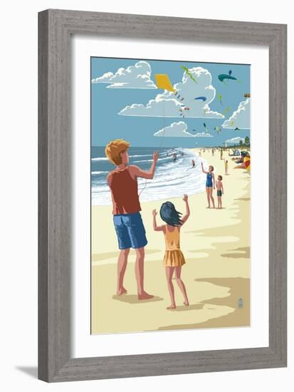 Kite Flyers-Lantern Press-Framed Art Print