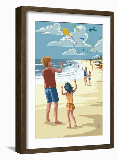 Kite Flyers-Lantern Press-Framed Art Print