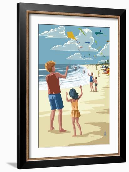 Kite Flyers-Lantern Press-Framed Art Print