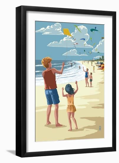 Kite Flyers-Lantern Press-Framed Art Print