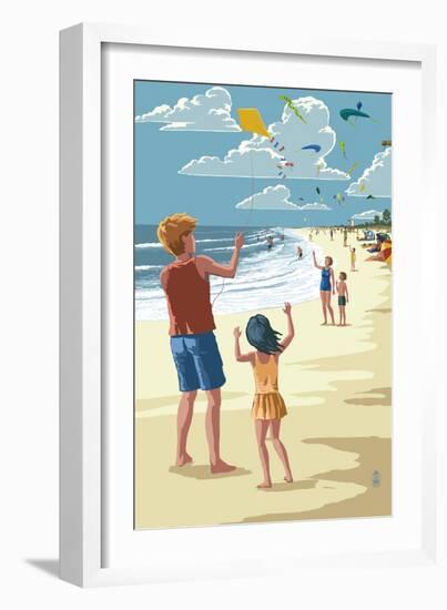 Kite Flyers-Lantern Press-Framed Art Print